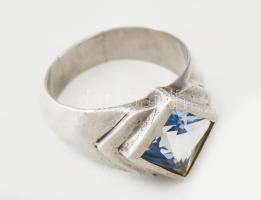 Ezüst (Ag) gyűrű, kék kővel, jelzett, m: 68, 14,2g