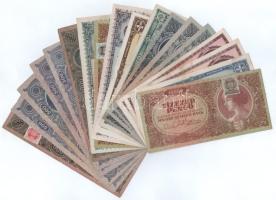 1945-1946. 18db pengő bankjegy, közte 1945. 500P magyar "N" betű orosz "P" helyett T:VF-VG