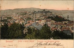 1906 Budapest XI. kilátás a Gellérthegyről, budai vár, Lánchíd. Taussig Arthur kiadása (fl)