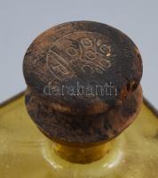 Vintage design üveg, kopott fa dugóval, anyagában színezett, m: 18,5 cm