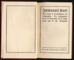 Gross, Felix: Immanuel Kant. Sein Leben in Darstellungen von Zeitgenossen. Die Biographien von L. E. Borowski, R. B. Jachmann und A. Ch. Wasianski. Berlin, [1912], Deutsche Bibliothek, 313+(3) p. Német nyelven. Kiadói egészvászon-kötés, nagyrészt jó állapotban, az elülső szennylapon kis sérüléssel.