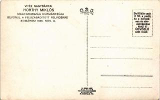 1938 Komárom, Komárnó; bevonulás, Horthy Miklós, Purgly Magdolna, Imrédy Béla, Teleki Pál / entry of...