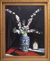 Láta László (1938-): Csendélet. Olaj, farost. Jelzett. Apró felületi sérülésekkel. 80x64 cm Dekoratív, kissé sérült fakeretben.