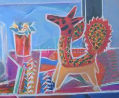 Csík István (1930-): Csendélet. Olaj, farost, jelezve jobbra lent, hátoldalán Képcsarnok Vállalat, A...