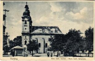 1929 Nagysurány, Surany; Rim. kath. kostol. Bratia Schulz / Római katolikus templom / Roman Catholic church (vágott / cut)