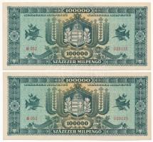 1946. 100.000MP (2x) sorszámkövető pár "B 052 028128 - B 052 028129" T:AU,XF hajtatlanok, ...