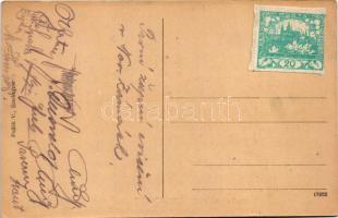 Érsekújvár, Nové Zámky; Komáromi út, templom, Ruhig Sándor, Komáromi Ede üzlete. Pollák V. kiadása /...