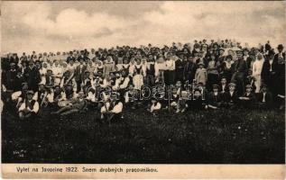 1922 Javorina, Tatranská Javorina (Tátra, Vysoké Tatry); Vylet, snem drobnych pracovnikov. S. Svetsky / munkások gyűlése, zenekar, csoportkép / group picture of workers, music band
