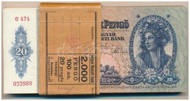 1941. 20P (67x) sorszámkövető, hiányos köteg "C 474 033904 - C 474 033989" között, Magyar Nemzeti Bank kötegelővel T:UNC,AU / Hungary 1941. 20 Pengő (67x) consecutive serial bundle with missing pieces, between "C 474 033904 - C 474 033989". With Magyar Nemzeti Bank wrapper C:UNC,AU Adamo P12