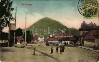 1916 Rózsahegy, Ruzomberok; utcakép, híd, templom, kút. Komor Testvérek kiadása / street, bridge, church, well. TCV card (kopott sarkak / worn corners)