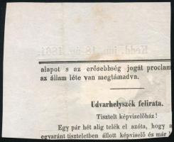 1858 Hírlapbélyeg újságdarabon / Newspaper stamp on cutting "HERMANNSTADT"