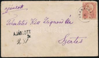 1872 Réznyomat 5kr és 10kr ajánlott levélen / on registered cover "SZAKÁLHÁZA" - "SZENTES"