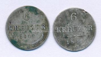 Ausztria 1848A 6kr Ag + 1849A 6kr Ag T:F, peremhiba Austria 1848A 6 Kreuzer Ag + 1849A 6 Kreuzer Ag C:F, edge error Krause KM#2199, KM#2200