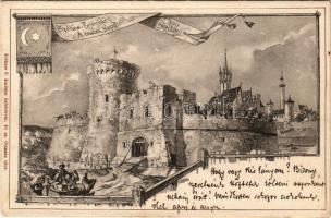 1902 Székesfehérvár, Székes-Fejérvár a budai kapu 300 év előtt. Klökner P. kiadása. Art Nouveau (gyűrődés / crease)