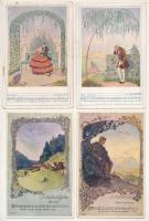 4 db régi motívum képeslap: Schubert művészlapok vegyes minőségben / 4 pre-1945 motive postcards: Schubert art postcards in mixed quality