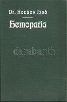 Kovács Izsó:  Hemopatia. A vérgyógyítás és eredményei. Budapest, 1910. Dr. Kovács Izsó Vérgyógyító Intézete - A Nap Újságvállalat nyomdája. 128 p. Egyetlen kiadás. Kovács Izsó alternatív gyógyászati intézményigazgató, a vérgyógymód megalapítója és népszerűsítője. Kötetében sajátos köpölyözési módszere áldásos hatása mellett érvel. A gyakorló orvos úgy vélekedik, hogy az anyagcserét kell helyes mederbe terelni, a vért kóros, mérgező anyagaitól megtisztítani, és ekként a szervezet egyensúlya helyreáll. Nemzetközi kitekintéssel készült kötete tárgyalja a hússzegény életmód hatásait is. A kötet végén gyógyítói praxisából származó eset-összefoglalók, illetve volt páciensei köszönőlevelei. Néhány oldalon halvány foltosság. Feliratozott kiadói egészvászon kötésben. Jó példány.