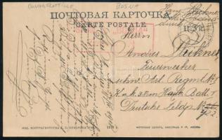 1918 Tábori posta képeslap piros / red "S.M.S. BOSNA / Zensuriert" egy osztrák tüzérnek címezve egy német katonai postahivatalba