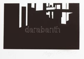 Megyik János (1938-): Város, 2002/2017. Dombornyomás, akril, papír, jelzett. L 1/1 számozással. 10x16,5 cm. Üvegezett fakeretben. Egyedi, gyűjtői darab!