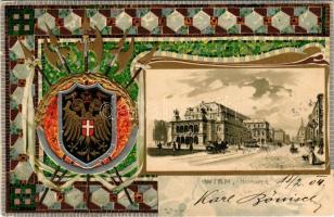 1904 Wien, Vienna, Bécs; Hofoper. A.S.W. 932. / opera house, tram, coat of arms. Art Nouveau, Emb. litho (tiny pinhole)