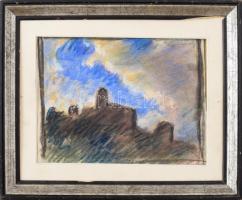 Irena Slavinská (1900-1973): Vár a vihar előtt. Pasztell, papír., jelezve jobbra fent. Hátoldalán címkén feliratozott. Dekoratív fakeretben. 18x24 cm