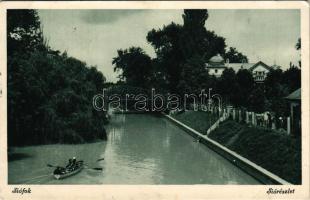 1936 Siófok, Sió részlet, híd, evezős csónak (EK)