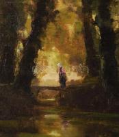 Kézdi Kovács László (1864-1942): Séta az erdőben. Olaj, vászon, jelezve jobbra lent, javított, apró ...