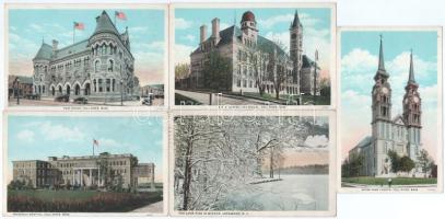 5 db RÉGI amerikai város képeslap vegyes minőségben / 5 pre-1945 American (USA) town-view postcards in mixed quality