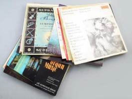 20 darab komolyzenei bakelit lemez, közte Brahms, Klasszikusok popritmusban, Beethoven Symphony no. 9., Bach Organ music, Gustav Mahler, Handel, Wagner, stb.