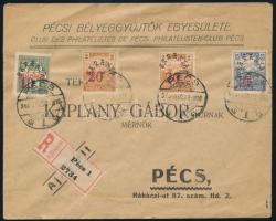 Baranya II. 1919 Pécs ajánlott helyi levél 4 db bélyeggel Bodor vizsgálójellel