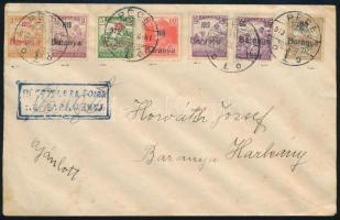 Baranya I. 1919 Pécs ajánlott levél 7 db bélyeggel, cenzúrázva Bodor vizsgálójellel