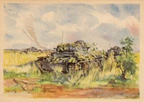'Getarnte panzer' / camouflage armor, tank, pinx. Hermann Schneider, Álcázott tank