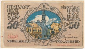 1918. Sopron 1918. május 1. 50f utalvány. Az Adamo Katalógusban nem szerepel. T:F
