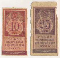 Orosz Szocialista Szövetségi Szovjet Köztársaság 1922. 10R + 25R T:VG, anyaghiány Russian Socialist Federated Soviet Republic 1922. 10 Roubles + 25 Roubles C:VG, missing material Krause P#149, P#150