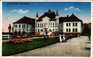 Budapest XXII. Budafok, Városháza. Klein nyomda kiadása, hátoldalon Kutyavilla csárda reklámja (EB)