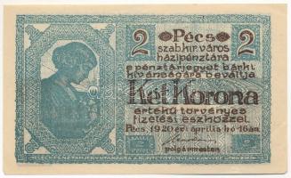 Pécs 1920.04.16. 2K házipénztár-pénztárjegy T:F szép papír Adamo PÉC-14.1