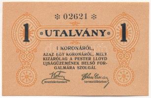 1920 k. Budapest 1K "Pester Lloyd" utalvány "02621" T:UNC Adamo BUC-212