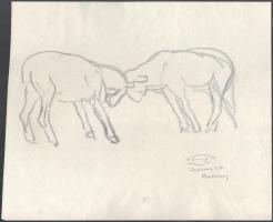 Haranghy Jenő (1894-1951): Birkozó kecskék, Pallag (Debrecen), 1915. Ceruza, papír, jelzett, 27,5x33,5 cm