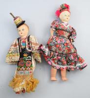 2 darab antik matyó ruhás papírmasé baba, kopott, m: 45 cm
