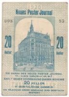 Budapest 1920. 20f "Neues Pester Journal" I. kiadás, fizetési jegy, magyar-német nyelvű T:...