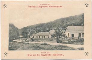 1907 Nagybáród, Borod; Jó szerencsét! Üdvözlet a nagybáródi kőszénbányából / Glück auf! Gruss aus den Nagybáróder Kohlenwerke / coal mine, mining village (EK)