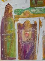 Schéner Mihály (1923-2009): Szent István és a népe, 1999. Olaj, farost, jelezve jobbra lent, hátolda...