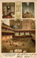 1915 Budapest II. Szent Lukács fürdő, iszapfürdő, belső. Art Nouveau, floral, litho (kopott sarkak / worn corners)