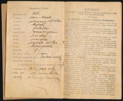 1896 Szolgálati cselédkönyv, okmánybélyeggel, bejegyzésekkel, viaszpecséttel, a cseléd dr. Kossuth L...