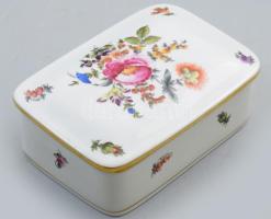 Herendi virágmintás bonbonier, jelzett, 14x10 cm