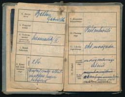 1953 gróf Zichy Aladár (1920-1969) katonakönyve, benne a kitelepített gróf számtalan lakcímével, mel...