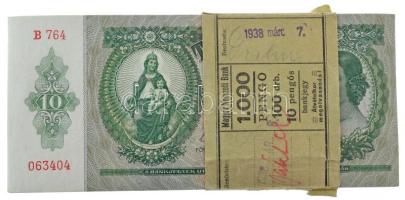 1936. 10P (100x), közte sok sorszámkövető, de több sorozat, közte "B 764 063404 - B 764 063467", "B 836 052050 - B 836 052092", "B 650 0921 27 - B 650 092140", eredeti, kissé sérült, 1938-ben lebélyegzett banki kötegelővel T:UNC,AU sarkoknál kopások Adamo P9