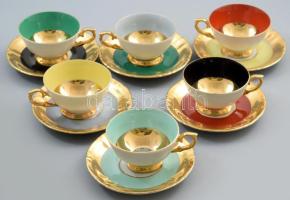 Roschützer Porzellanfabrik mid-century 6 csésze alátéttel. Jelzett, egyik csészén alátéttel.