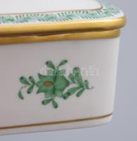 Herendi Apponyi zöld bonbonier, jelzett, hibátlan, 14x9,5 cm