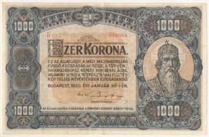 1920. 1000K "Orell Füssli Zürich" nyomdahely jelöléssel, "B 07 684064" T:VF / Hungary 1920. 1000 Korona "Orell Füssli Zürich" printer's mark, "B 07 684064" C:VF Adamo K36
