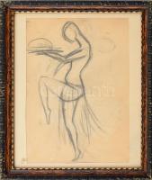 Kron Jenő jelzéssel: Táncosnő. Szén, papír, kissé foltos és apró sérüléssel, üvegezett fakeretben. 28x19,5 cm